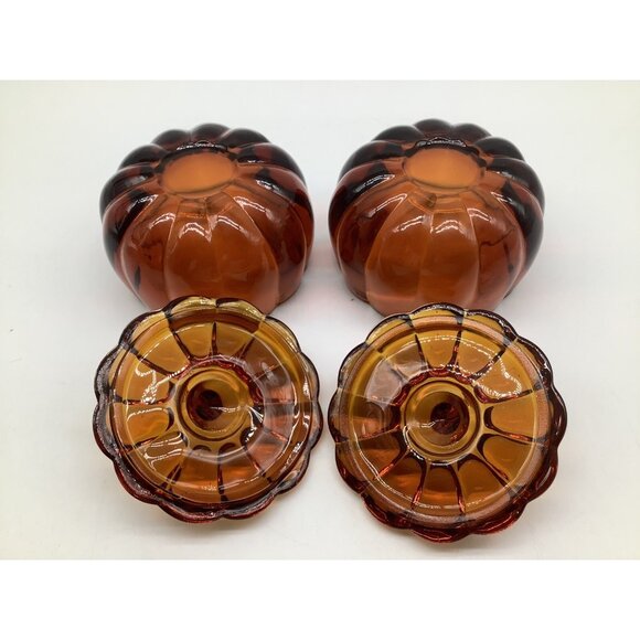 Burnt Orange Colored Heavy Lidded Glass Pumpkins, Set of 2 - Picture 12 of 12